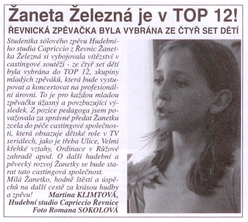 Žaneta Železná je v TOP 12